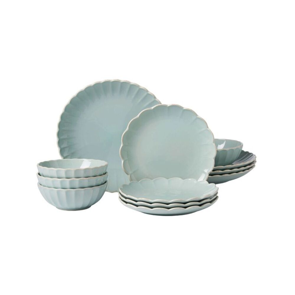Lenox Flatware French Perle Scallop Ice Blue 12-Piece Dinnerware Set - NIB